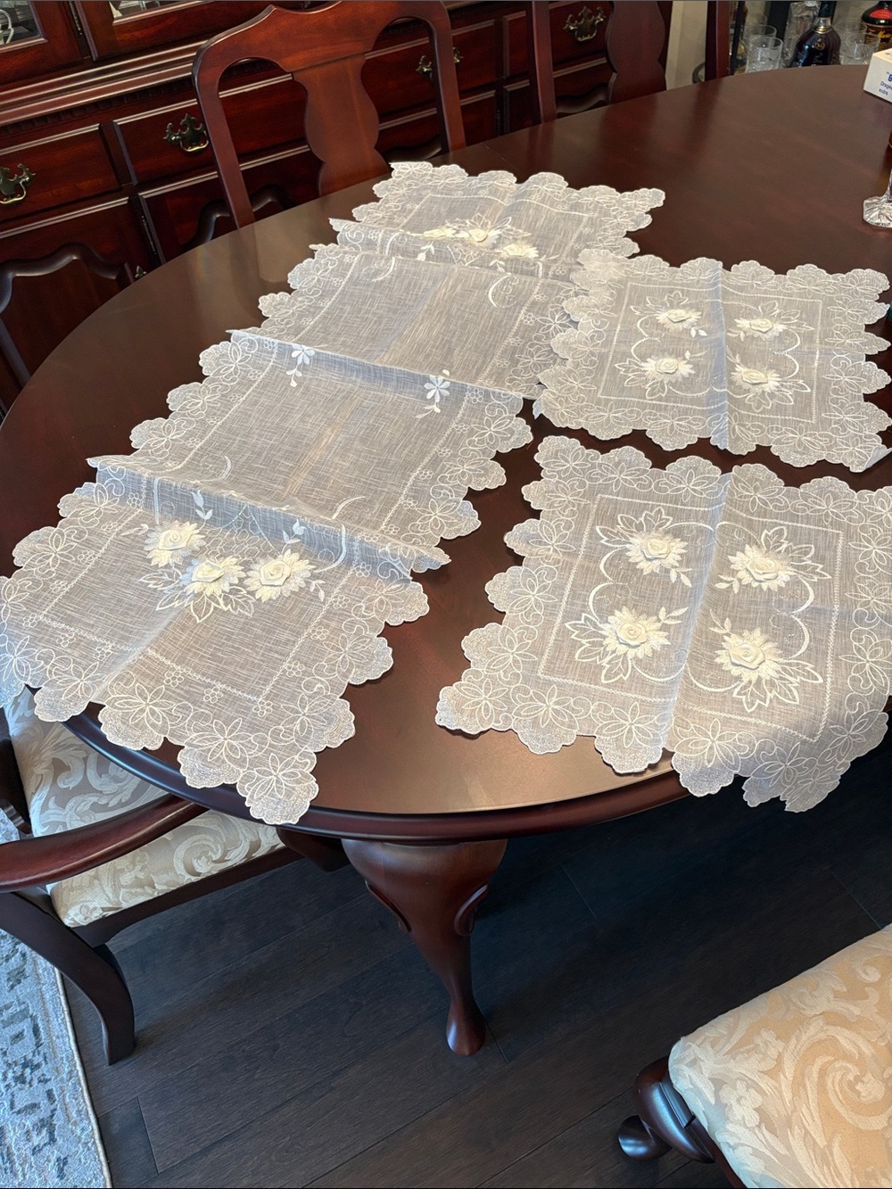 White Floral Lace Table Runner and Placemats Set - Elegant Home Dining